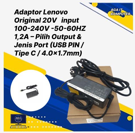 Adaptor Lenovo Original 20V   input 100-240V -50-60HZ 1,2A – Output 20V 3.25A – DC PORT 4.0×1.7mm Laptop