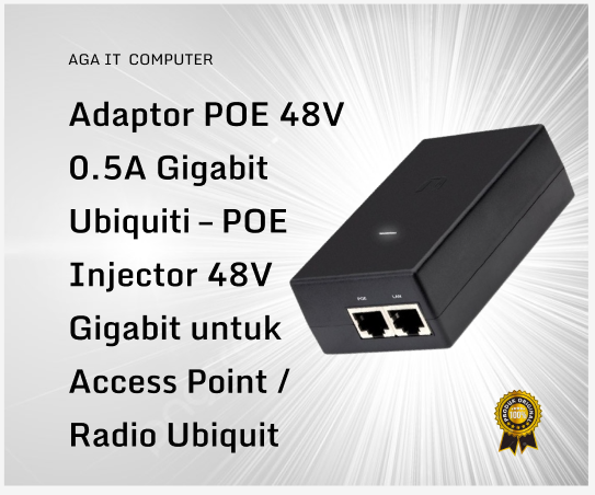 Adaptor POE 48V 0.5A Gigabit Ubiquiti – POE Injector 48V Gigabit untuk Access Point / Radio Ubiquit