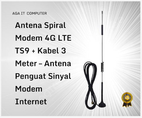 Antena Spiral Modem 4G LTE TS9 + Kabel 3 Meter – Antena Penguat Sinyal Modem Internet