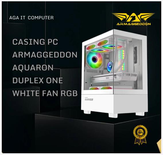 Armaggedon Casing PC Aquaron Duplex One White Fan RGB dengan Desain Elegan dan Fitur RGB yang Menarik Putih Transparan