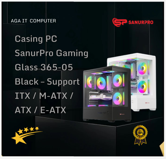 Casing PC SanurPro Gaming Glass 365-05 Black – Support ITX / M-ATX / ATX / E-ATX