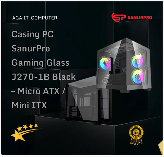 Casing PC SanurPro Gaming Glass J270-1B Black – Micro ATX / Mini ITX