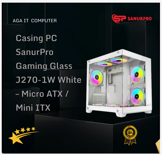 Casing PC SanurPro Gaming Glass J270-1W White – Micro ATX / Mini ITX