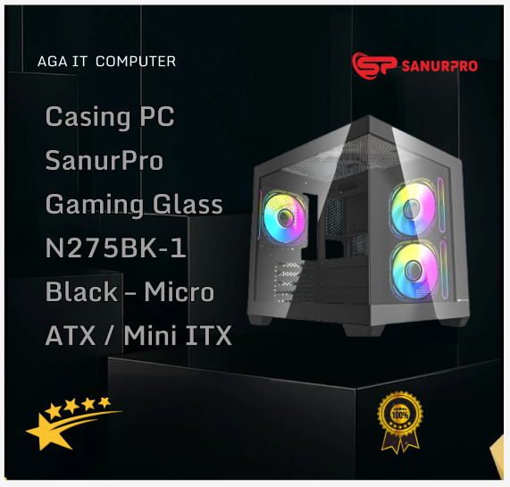 Casing PC SanurPro Gaming Glass N275BK-1 Black – Micro ATX / Mini ITX