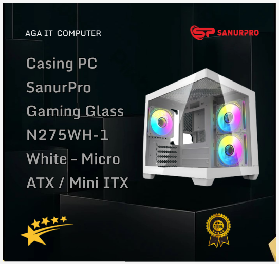 Casing PC SanurPro Gaming Glass N275WH-1 White – Micro ATX / Mini ITX