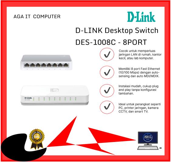 D-LINK Desktop Switch DES-1008C - 8PORT Device Kabel