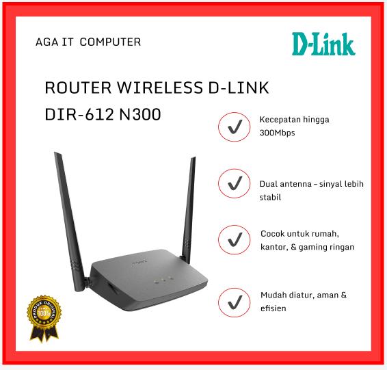 D-Link Router WiFi DIR-612 N300 - Kecepatan 300Mbps, Dual Antena Stabil, Cocok Rumah Kantor Gaming Ringan, Mudah Diatur Aman Efisien Sinyal