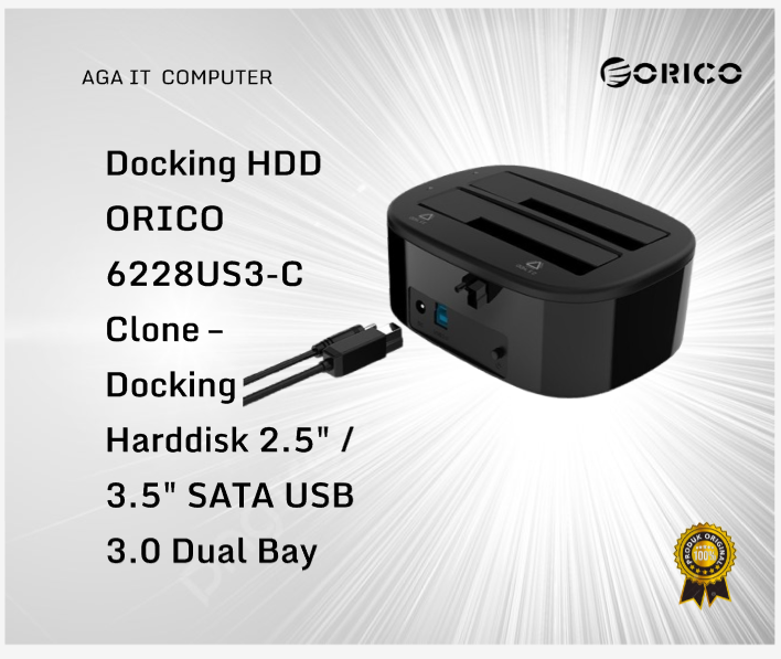 Docking HDD ORICO 6228US3-C Clone – Docking Harddisk 2.5" / 3.5" SATA USB 3.0 Dual Bay