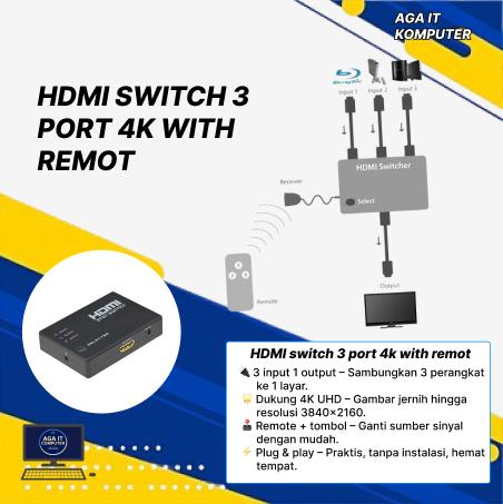 hdmi switch 3 port 4k with remot Alat Extender