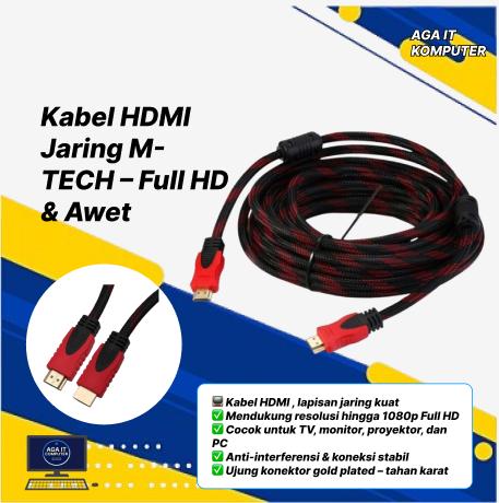 Kabel HDMI M-TECH Full HD – Jaring Anti Interferensi Gold Plated  10 Meter  Komputer
