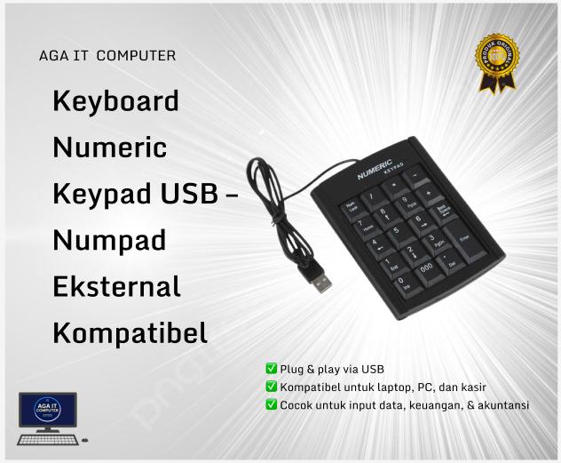 Keyboard Numeric Keypad USB Numpad Eksternal Kompatibel Plug & Play via USB Cocok untuk Laptop PC dan Kasir Computer