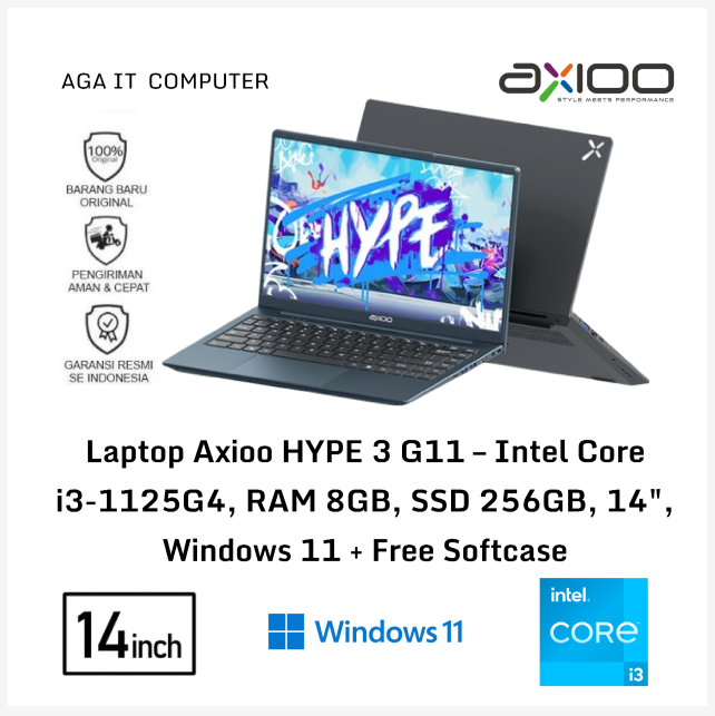 Laptop Axioo HYPE 3 G11 – Intel Core i3-1125G4, RAM 8GB, SSD 256GB, 14", Windows 11 + Free Softcase