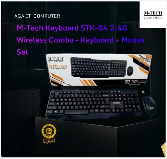 M-Tech STK-04 Keyboard & Mouse Set 2.4G Wireless Combo Plug & Play Hemat Tempat Konektivitas Stabil Computer