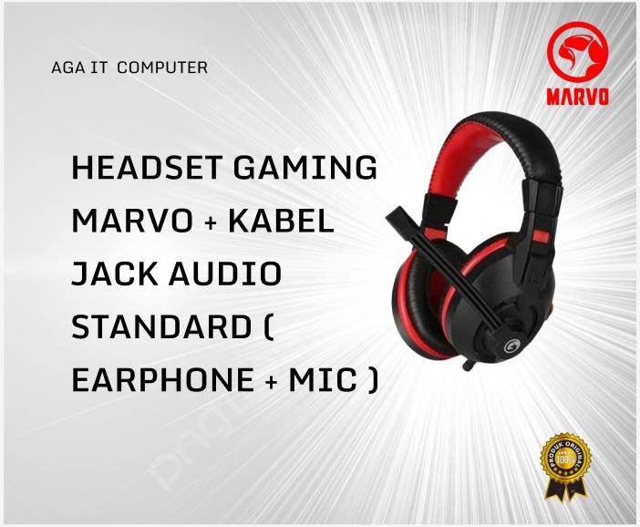 MARVO Headset Gaming MARVO + Kabel Jack Audio Standard Earphone & Mic untuk Pengalaman Gaming Lebih Baik