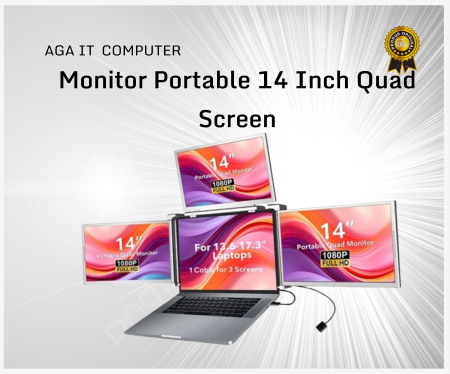 Monitor Portable 14 Inch Quad Screen – Layar Tambahan Laptop 4 Display HDMI / USB Portable