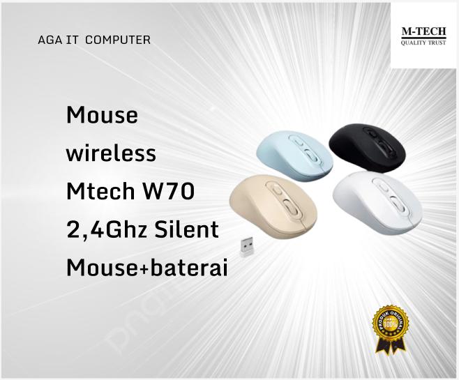 Mouse wireless Mtech W70 2,4Ghz Silent Mouse+baterai