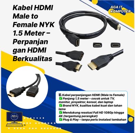 NYK Kabel HDMI Male to Female 1.5 Meter Perpanjangan HDMI Berkualitas untuk Penggunaan Anda