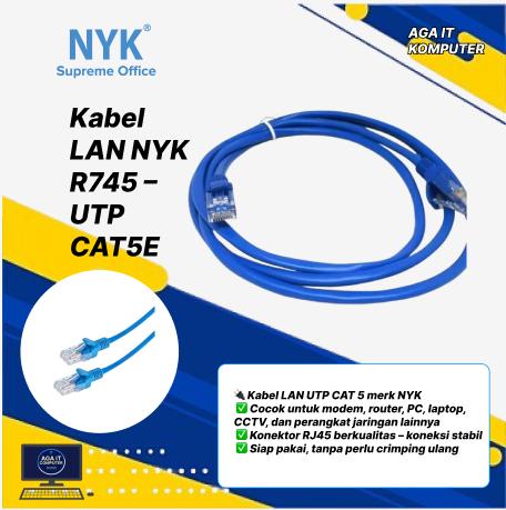 NYK Kabel LAN UTP CAT5E R745 3 Meter Fleksibel untuk Modem Router PC Laptop CCTV Konektor RJ45 Berkualitas Tinggi