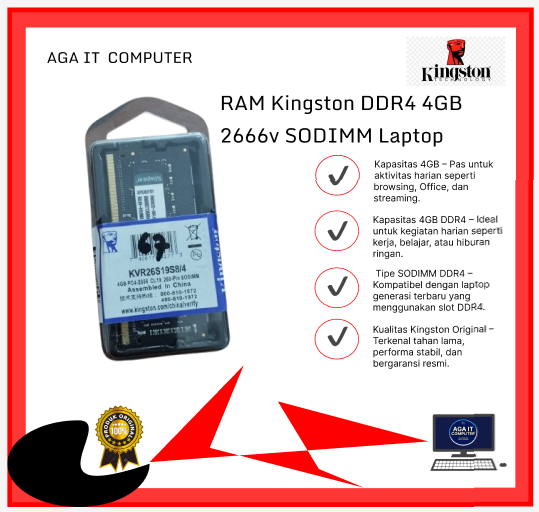RAM Kingstonn DDR4 4GB 2666v SODIMM Laptop