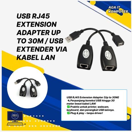 USB RJ45 EXTENSION ADAPTER UP TO 30M / USB EXTENDER VIA KABEL LAN Alat Computer