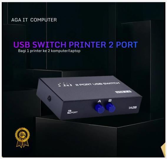 USB Switch Printer 2 Port 2x1 untuk 1 Printer ke 2 Komputer Laptop dengan 2 Tombol Kontrol