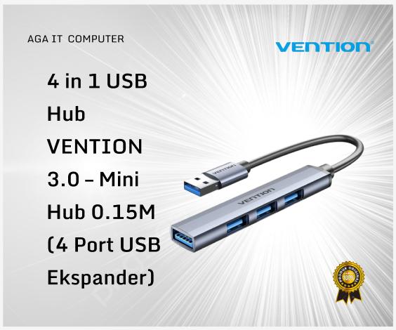 Vention 4 in 1 USB Hub 3.0 Mini 0.15M 4 Port USB Ekspander Transfer Data Cepat Kabel Pendek 0.15 Meter