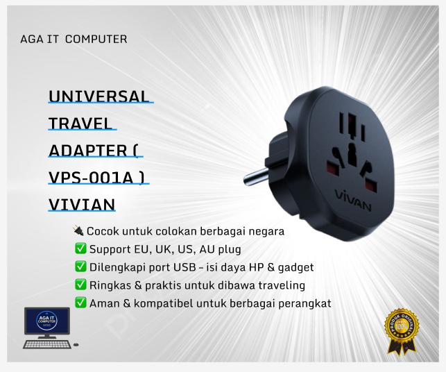 Vivan Universal Travel  VPS-001A Dukungan Plug EU UK US AU Port USB Isi Daya HP Gadget Ringkas Praktis Aman Kompatibel Colokan Adaptor adapter